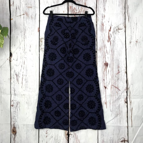 Anthropologie Ett:twa high waisted pinstripe eyelet embroidered wide leg pants - Picture 2 of 9
